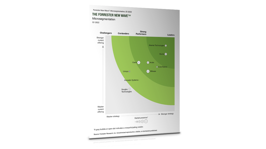 A Forrester New Wave Microsegmentation report image showing a green and white wave graphic chart
